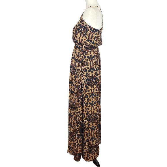 No Boundaries Brown Leopard Print Chiffon Maxi Dress Small - Picture 4 of 8